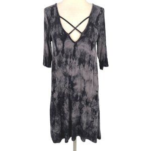 Ginger G Tie Dye V-neck Shirt Dress Black Gray Size Small NWT